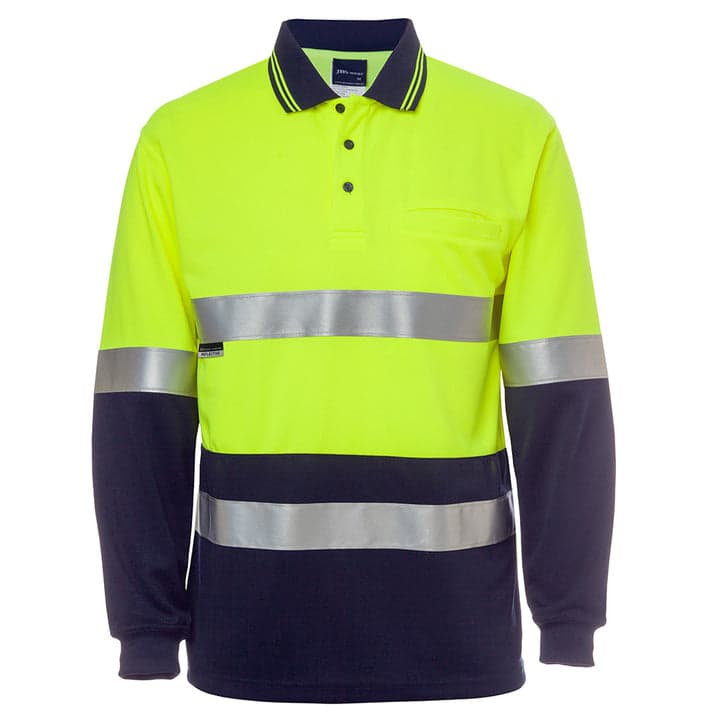 JB's Hi Vis L/S (D+N) Cotton Back Polo Lime/Nvy