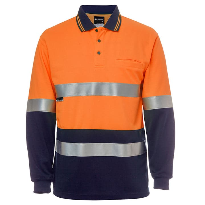 JB's Hi Vis L/S (D+N) Cotton Back Polo Orange/Nvy