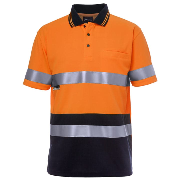 JB's Hi Vis S/S Non Cuff (D+N) Trad Polo Orange/Navy