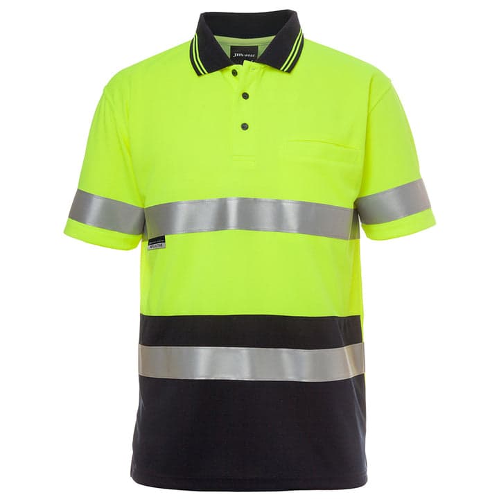 JB's Hi Vis S/S Non Cuff (D+N) Trad Polo Lime/Navy